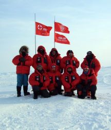 The Chinese Ski Team standing on the North Pole Ice