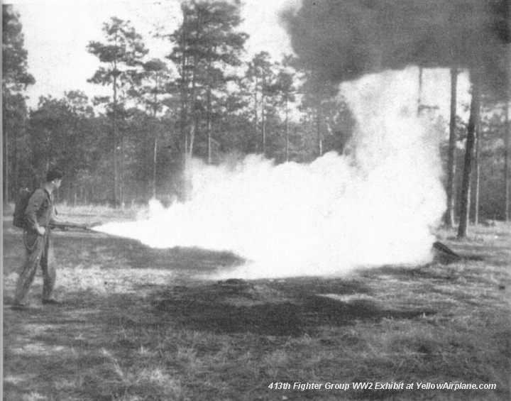 Photo of A flamethrower is used for demonstration in World War Two.