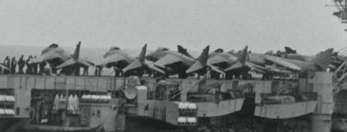 British Harrier Jet Aircraft on the deck of the HMS Hermes