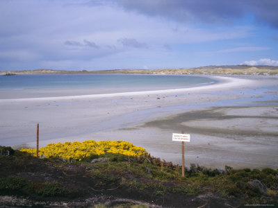 Signs showing land mines on the beach of the Falkland Islands