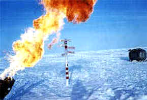 the burners are throwing fire over the North Pole marker.