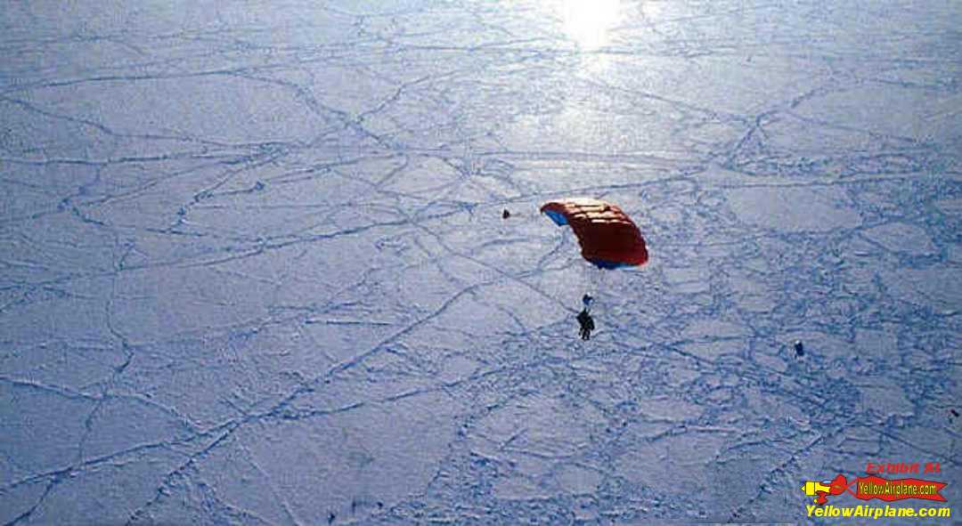 Sky Diving over beautiful Ice terrain on the North Pole