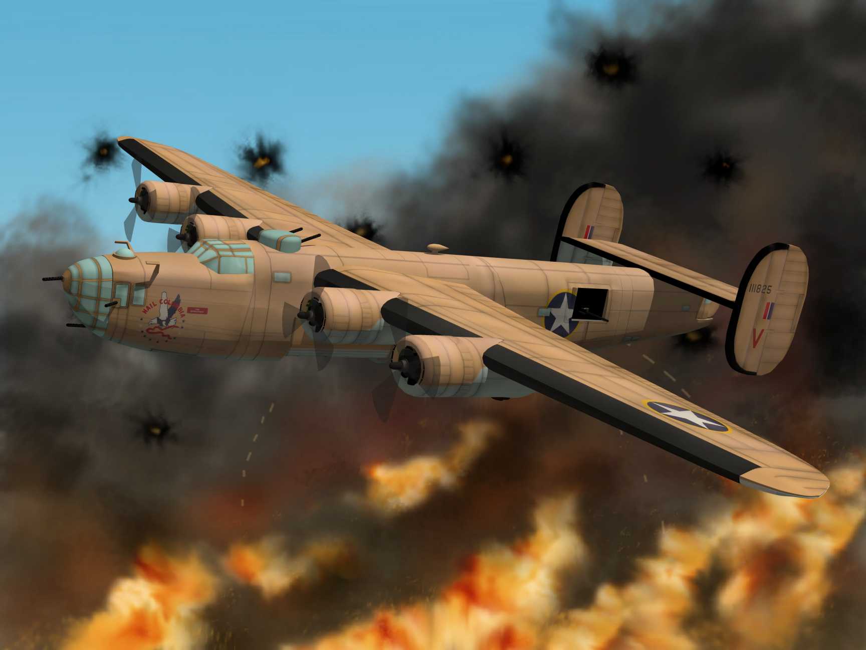 B-24 Liberator "Hail Columbia" over Ploesti
