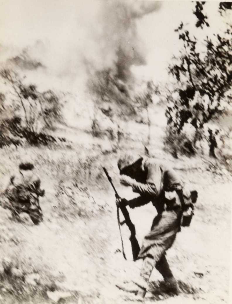 The US Marines take heavy fire during the Guam Invasion, WW2