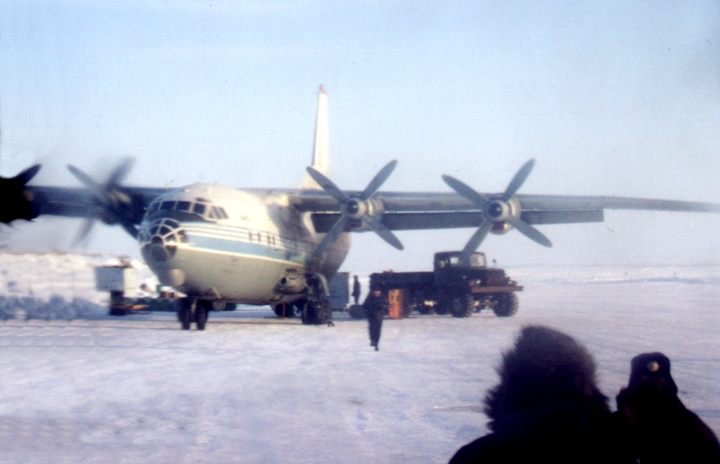 Picture  of a Russian Antonov An-12 Cub cargo airplane on Sredney Island in the Arctic Ocean