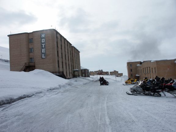 A picture of the hotel in Barentsburg, Svalbard, Norway.