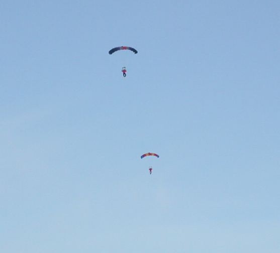 Two parachutes are open on the North Pole.