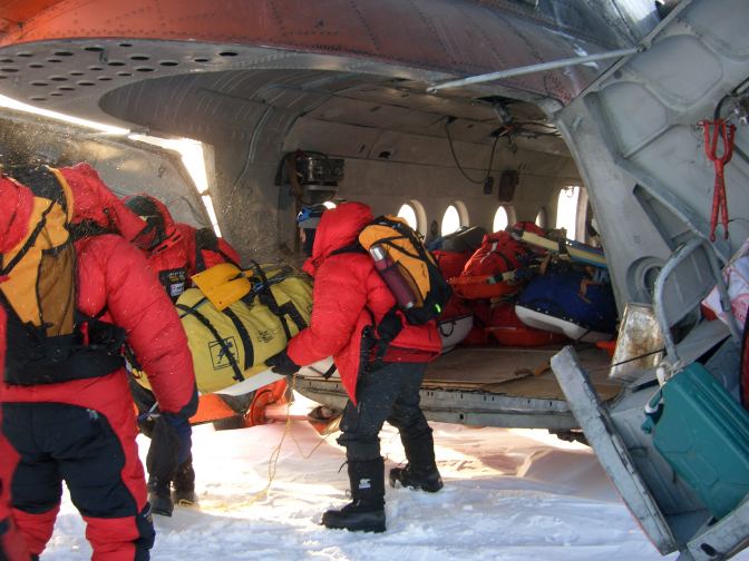Loading the Ski Team Equipment into the Mi-8 helicopter