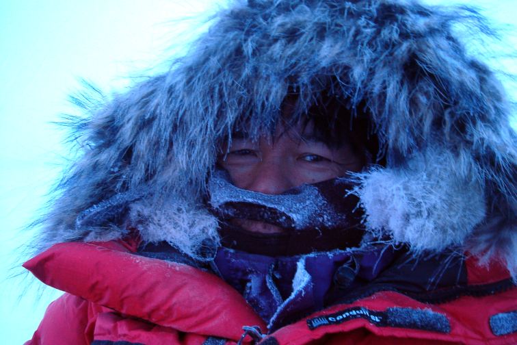 A Close-up of a ski team member on the North Pole Ski Vacation 