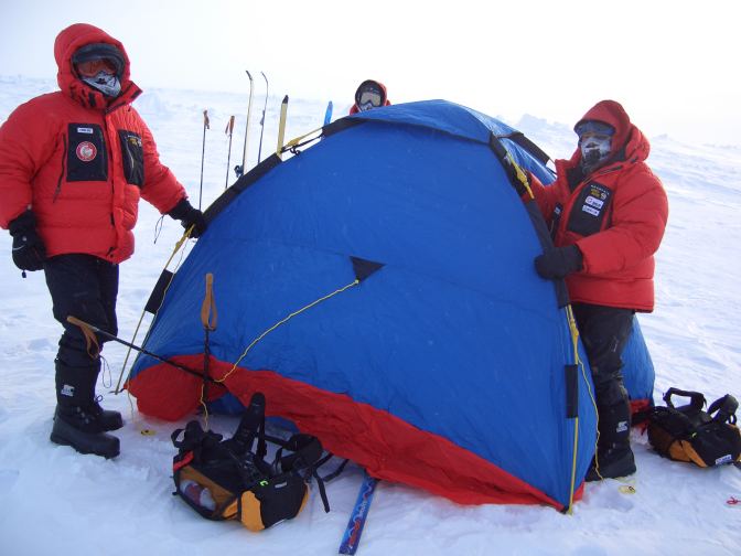 Skiing equipment being set up on the North Pole