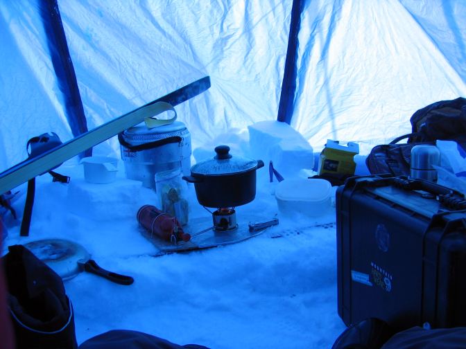 Inside the tent of the skiing vacation