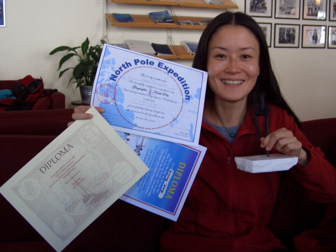 Certificates of reaching the geographical North Pole