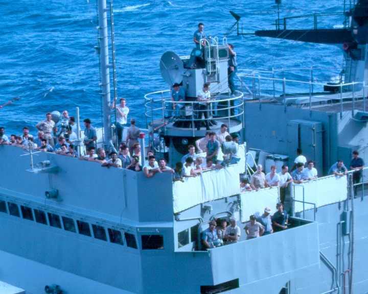 This US Navy Destroyer Escort is the USS Sample DD-1048  but now FF-1048