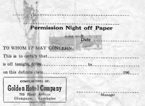 Permission Night off papers for the philippine girls