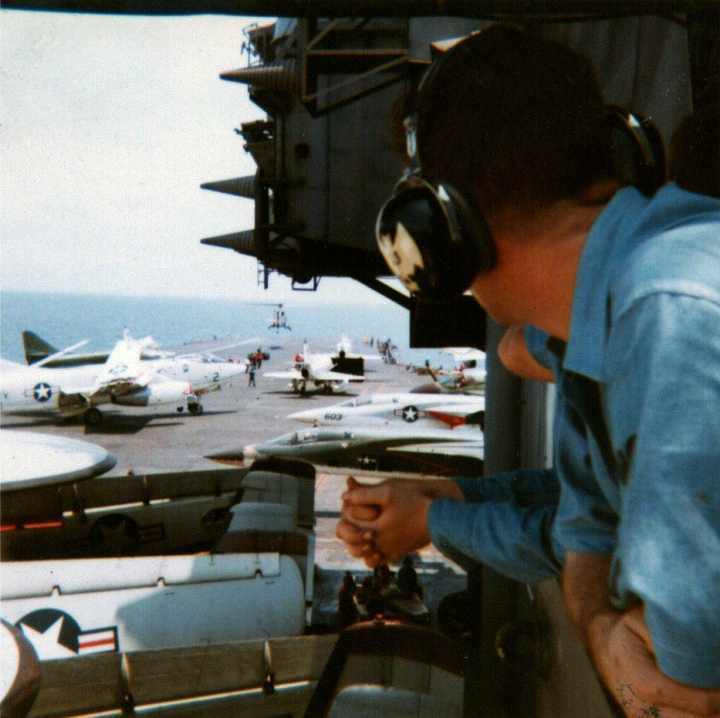Photo of the USS Kitty Hawk, on Dixie Station, launches strikes during the  Viet Nam War