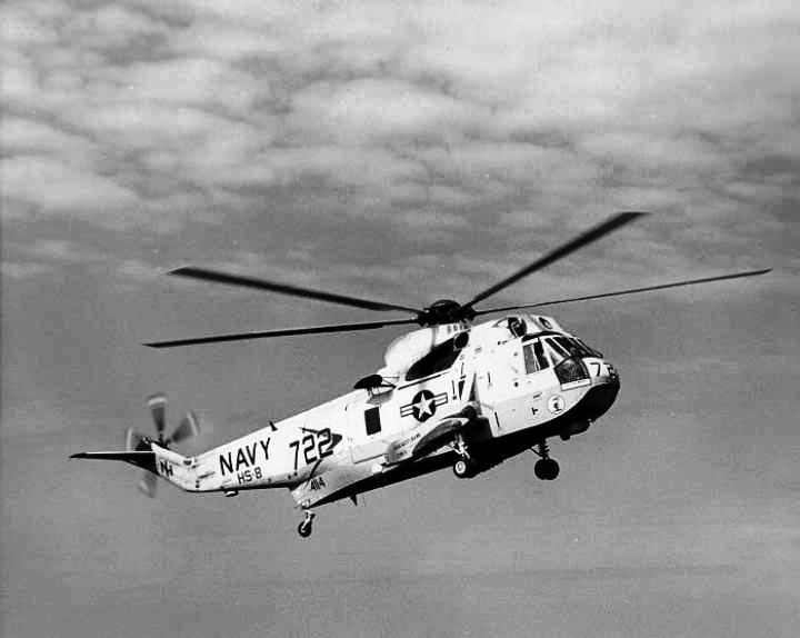 an h-3 sea king prepares for landing on the uss kitty hawk cv63